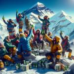 DALL·E 2023-11-12 16.05.29 - A photorealistic image of a beer party on the summit of Mount Everest. The scene shows a group of climbers, diverse in gender and ethnicity, celebrati.png